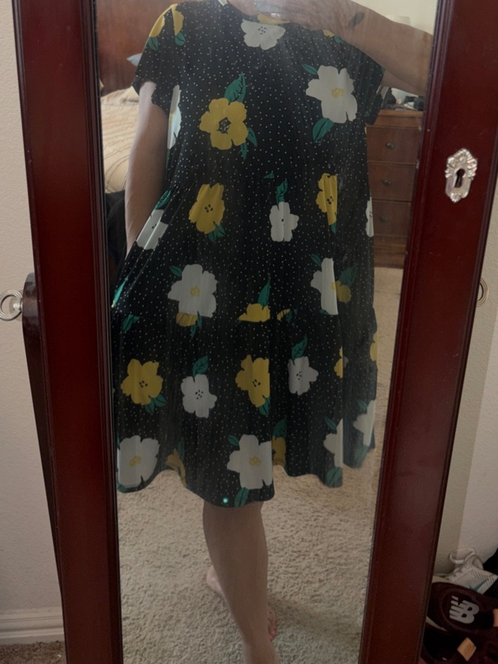 LuLaRoe Black Dress with Yellow, White & Green Floral Print